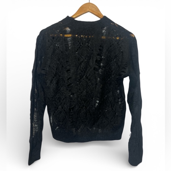 Zara Black Lace Open Knit Alpaca Blend Sweater Sheer Boho Lagenlook Layer - Picture 2 of 5